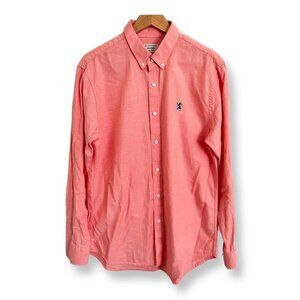 GIORDANO Men's Long Sleeve Button Down Cotton Shirt Slim Size Large Lion Logo